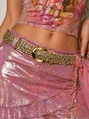 Gold Rose Gold Braided Textured Belt 1” Wide 33" Long Adjust Anywhere Shimmer SM
